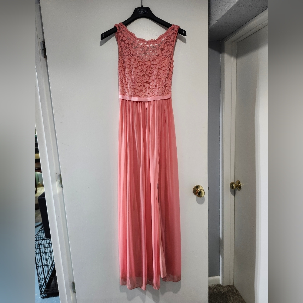 David's Bridal Salmon Sleeveless Bateau Gown